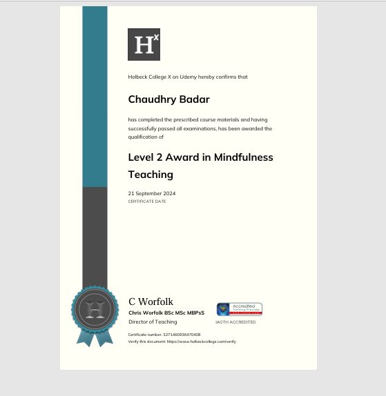 Level 2 Award in Mindfulness Teaching - Holbeck College UK